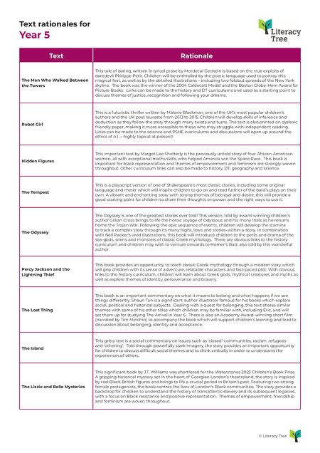 Text Rationales for Year 5 