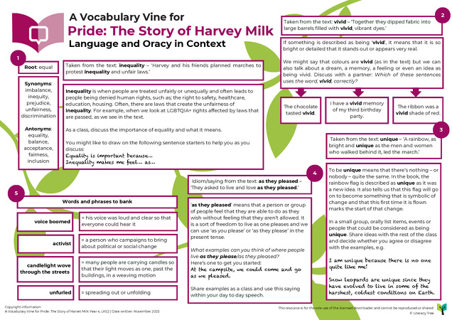 A Vocabulary Vine for Pride, The Story of Harvey Milk and the Rainbow Flag