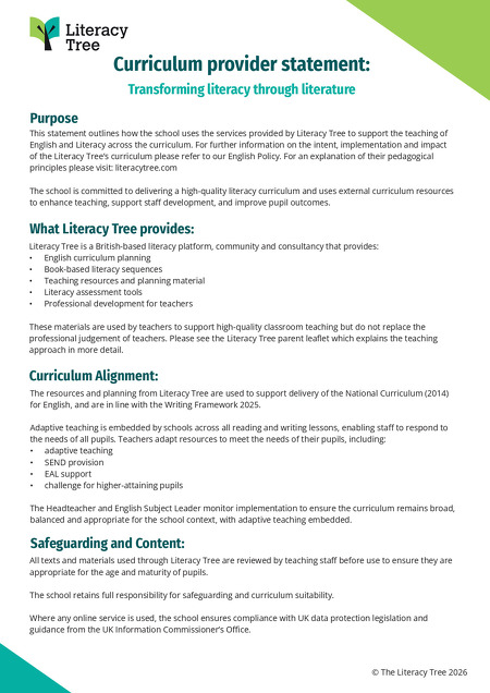 Curriculum Provider Statement